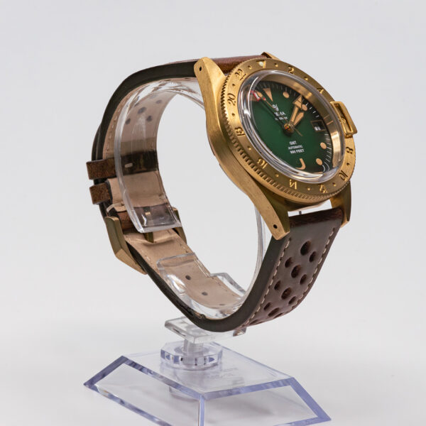 Yema Superman GMT Bronze facing away showing opposite to crown side