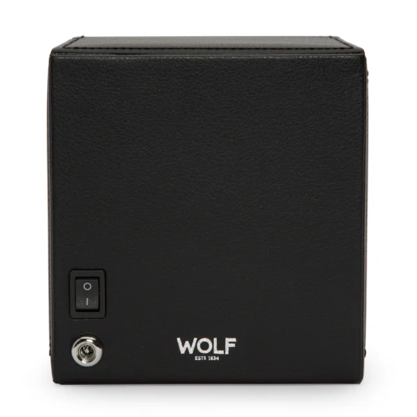 back view of a CUB Winder in black vegan leather, power switch visible