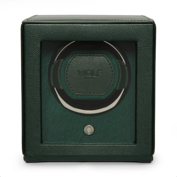 front view of a closed CUB Winder in hunter green vegan leather